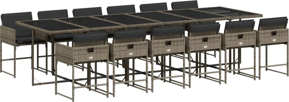 vidaXL Set mobilier de grădină cu perne, 13 piese, gri, poliratan