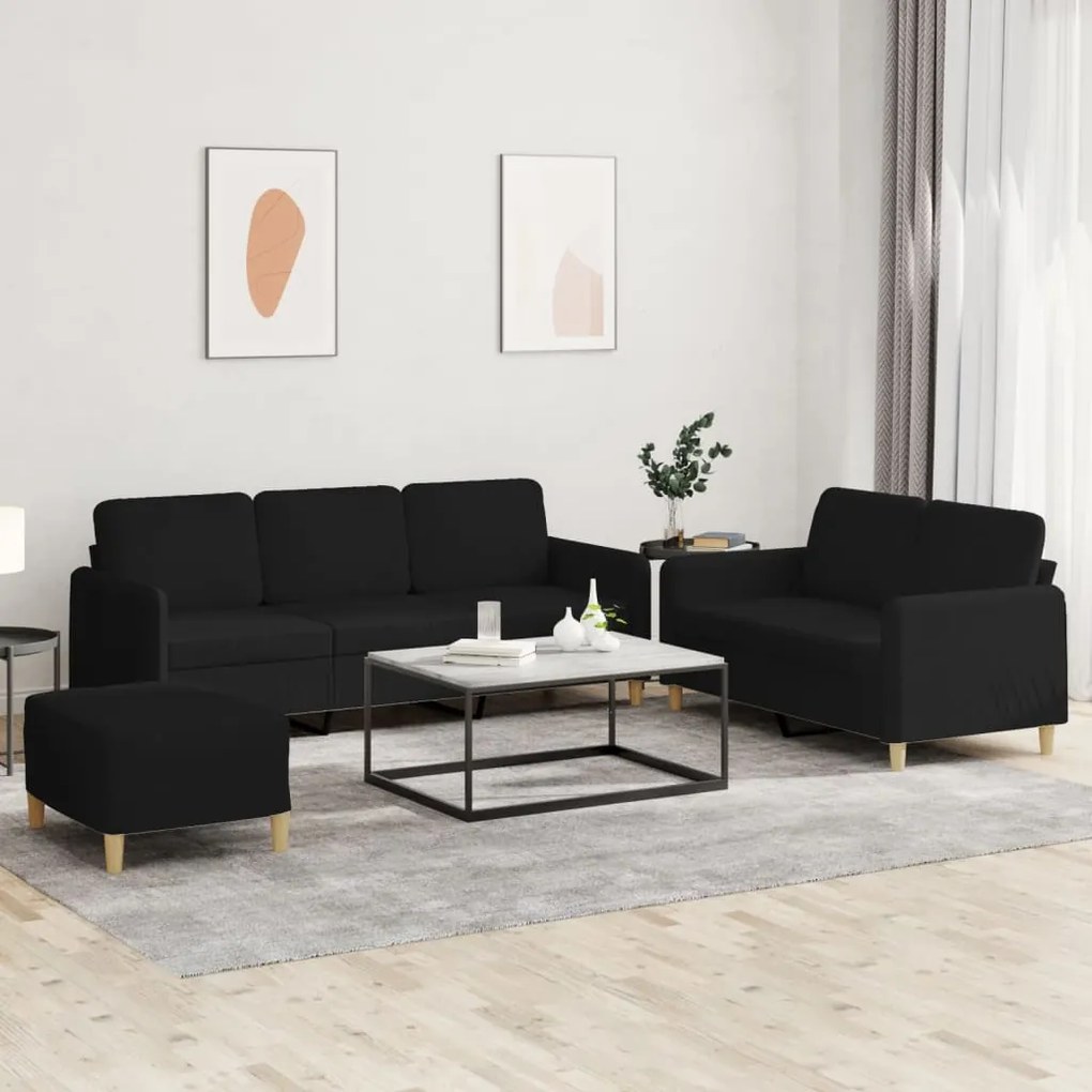 vidaXL Set de canapele cu perne, 3 piese, negru, textil