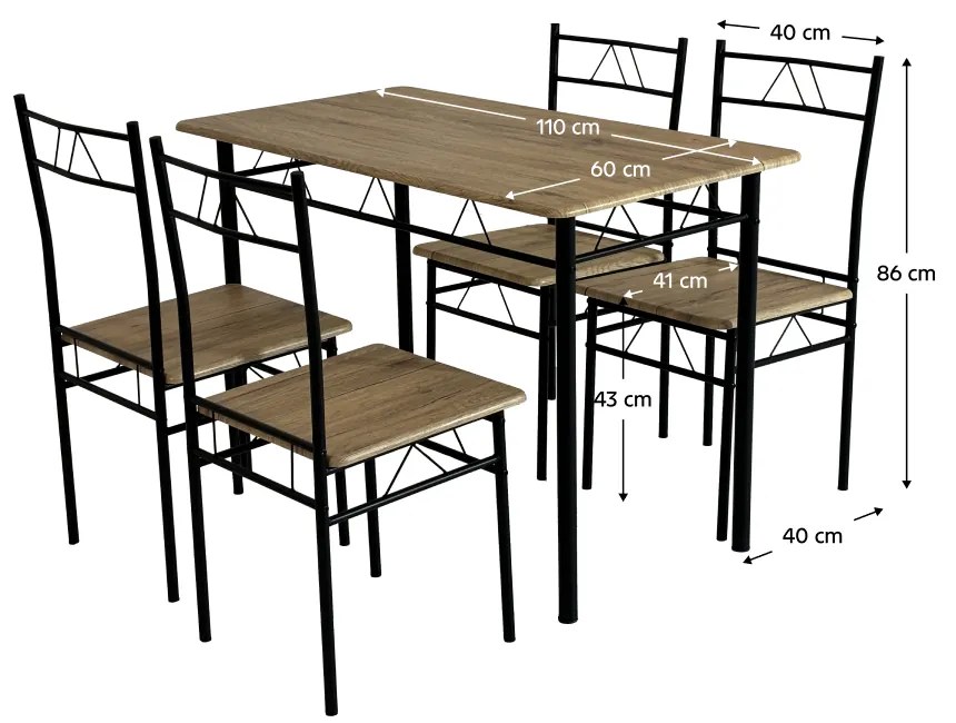 Set de sufragerie 1+4, stejar deschis negru, PAON