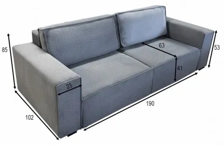 Canapea extensibilă 3 locuri RONDA cu spațiu de depozitare, gri