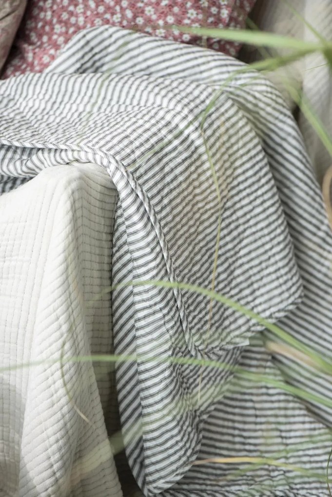 IB Laursen Patura din bumbac Culoare alb-maro, COLOURED STRIPES 180x130 cm