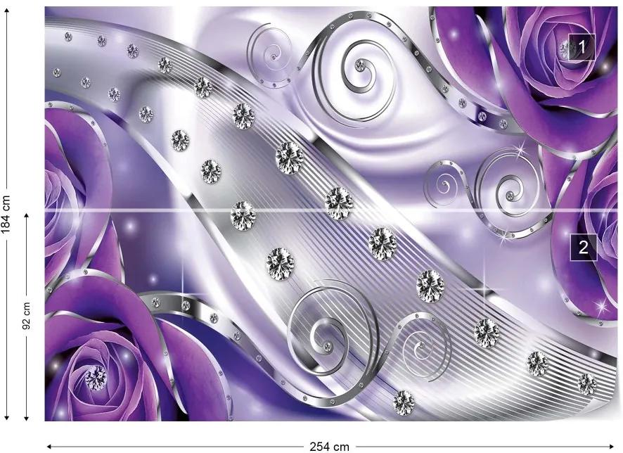 GLIX Fototapet - Roses Diamonds Luxury Design Purple Vliesová tapeta  - 254x184 cm