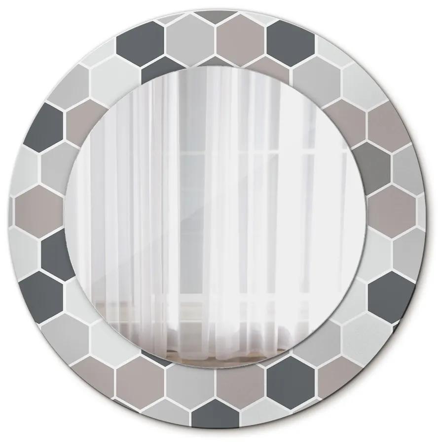 Oglinda rotunda rama cu imprimeu Model hexagonal