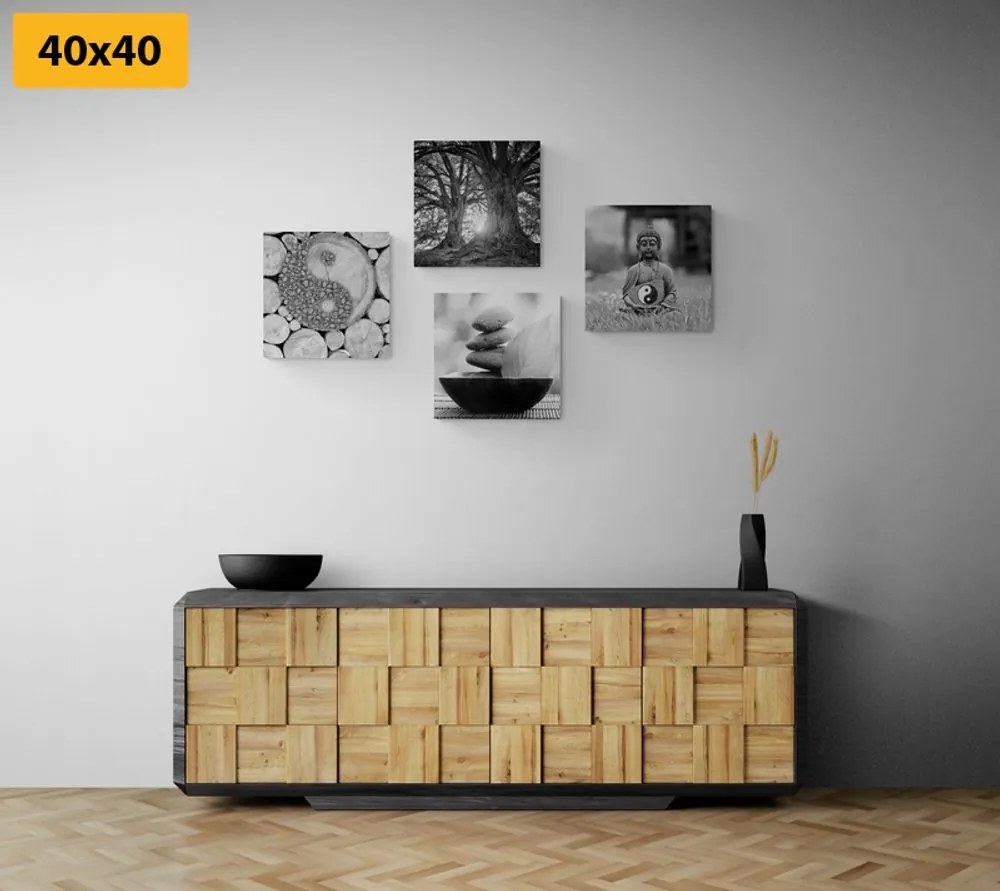Set tablouri în stilul Feng Shui alb-negru