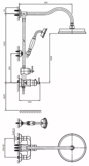 Coloana de dus cu baterie termostatata auriu Omnires Armance