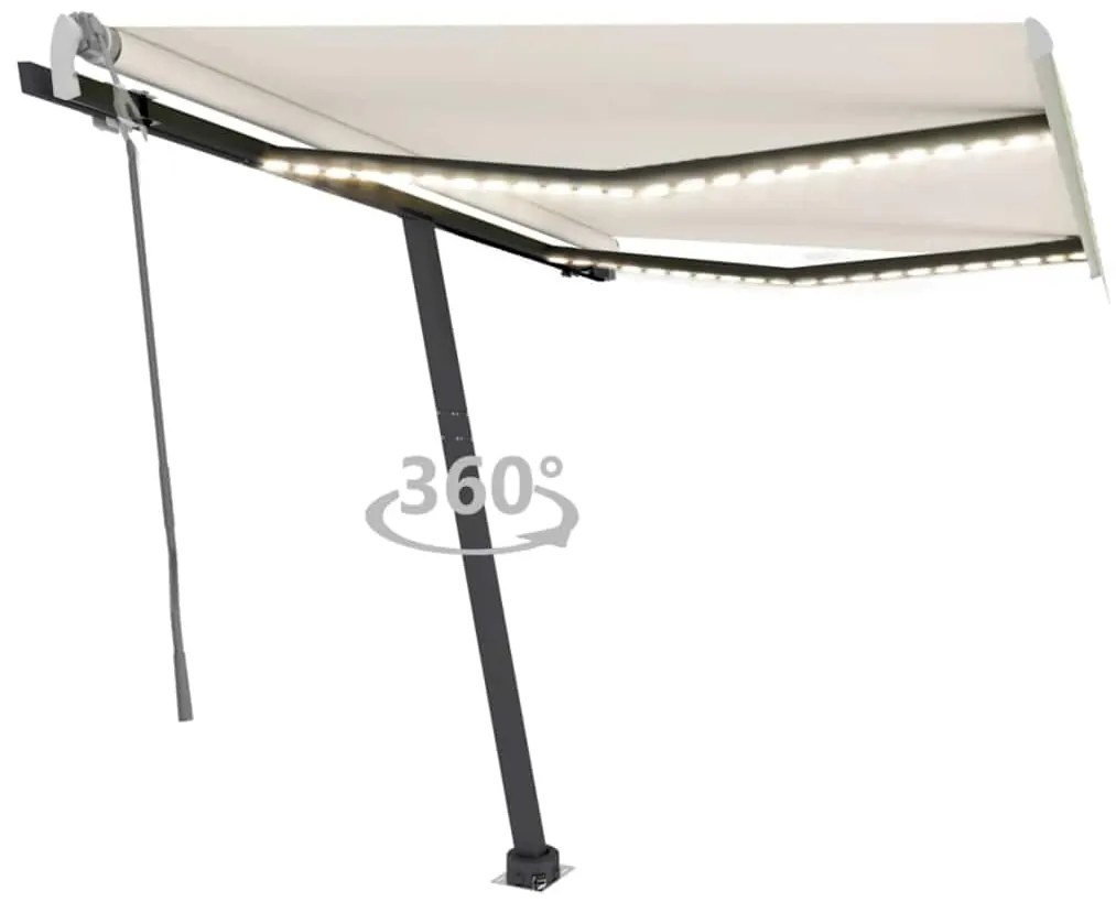 vidaXL Copertină retractabilă manual cu LED, crem, 350x250 cm