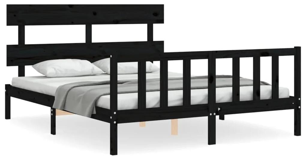 3193280 vidaXL Cadru de pat cu tăblie, negru, king size, lemn masiv