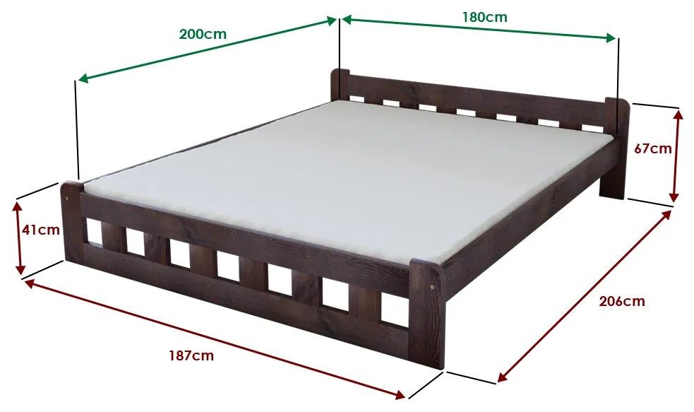 Pat inalt Naomi 180x200 cm, nuc Saltele: Cu saltele Deluxe 10 cm, Somiera pat: Cu lamele drepte