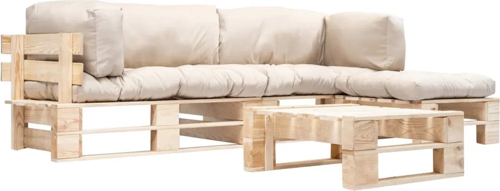 vidaXL Set mobilier grădină paleți cu perne nisipii, 4 piese, lemn