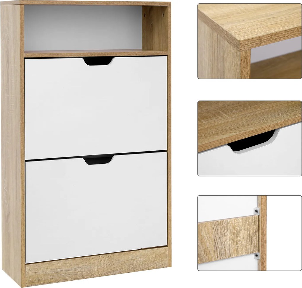OFERTA Dulap pantofi rabatabil BOCO decor stejar si alb, 2 rafturi clasa II