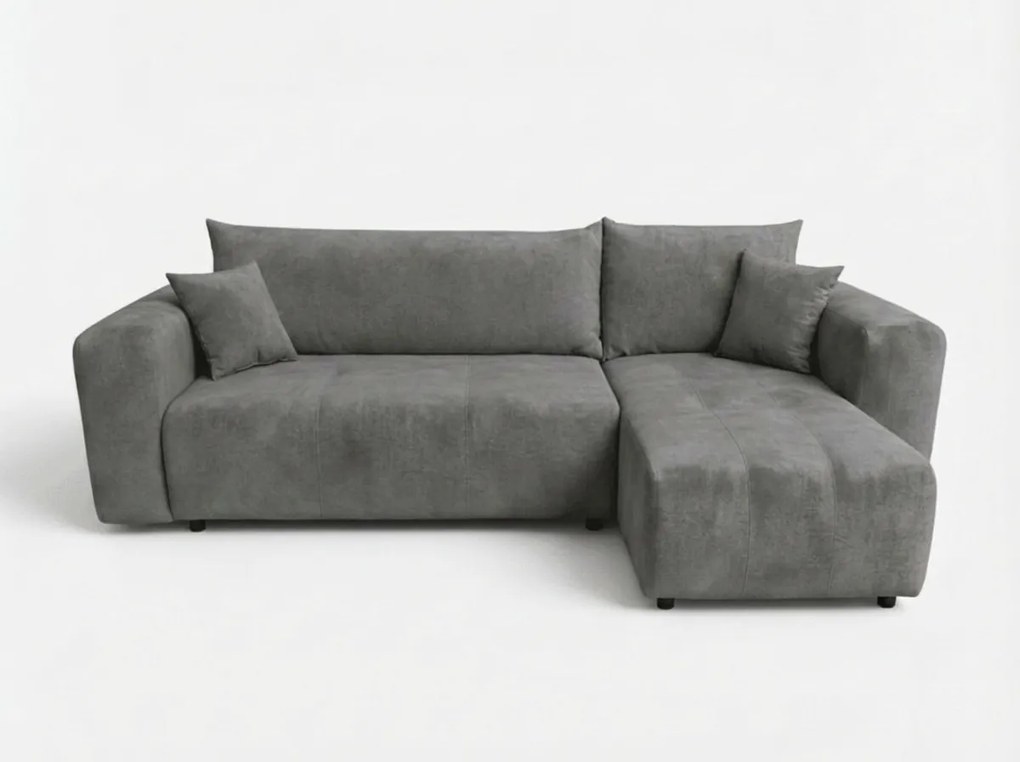 Canapea colt extensibila SORELA gri inchis, cu colt bilateral + 2 perne CADOU