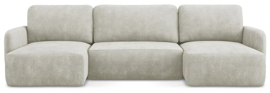 Colțar crem extensibil/cu spațiu de depozitare cu tapițerie din chenille (în formă de "U") Lilo – Makamii