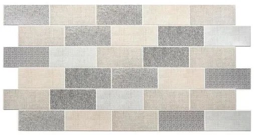 Panou decorativ, PVC, model textil 3D, nuante gri pastel, 96x48.5cm