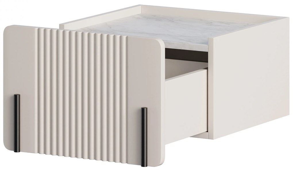 Noptieră Malmi 45 cm cu sertar - cașmir / alb crem / element negru