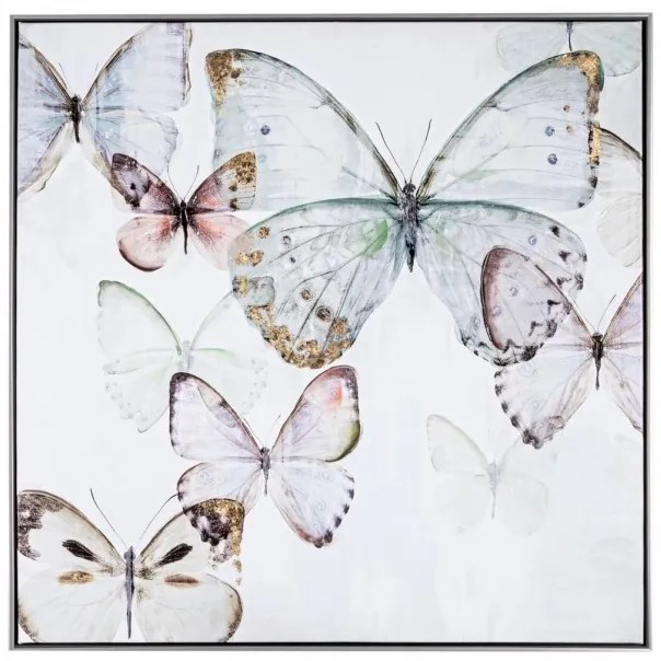 Tablou decorativ in ulei multicolor din panza si lemn de Brad, 82,5x4,5x82,5 cm, Crown Butterflies Bizzotto