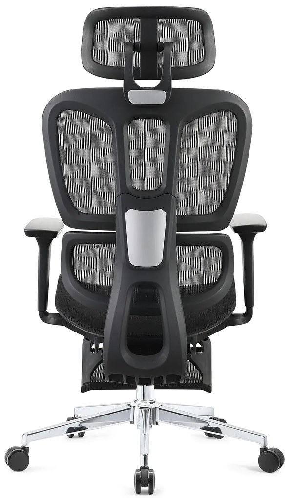 ERGOTHRONE Scaun ergonomic, cotiere 2D, suport picioare, Full Mesh, Negru