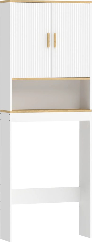 HOMCOM Etajeră pentru Baie deasupra WC-ului de 3 Niveluri cu Raft Deschis 2 Uși și Raft Reglabil 64x20x170,5 cm Alb | Aosom Romania