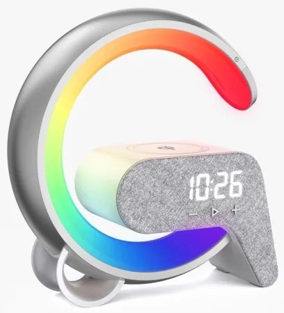 Lampă LED RGB dimabilă cu ceas deșteptător și încărcare Qi Immax 08987L 30W/230V argintiu
