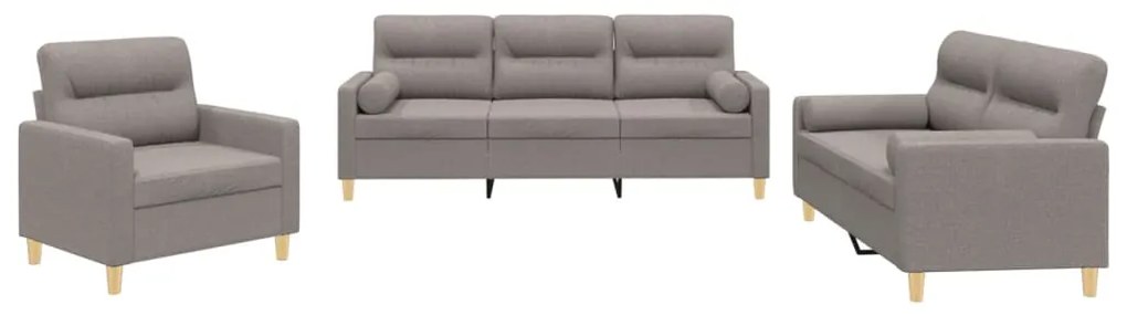3201559 vidaXL Set de canapele cu perne, 3 piese, gri taupe, textil