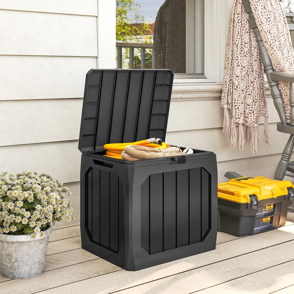 Outsunny Ladă de Grădină 121L din Plastic, Cutie de Depozitare pentru Exterior cu Mânere, Impermeabilă și cu Încuiere, 56x45x53 cm, Negru | Aosom Romania