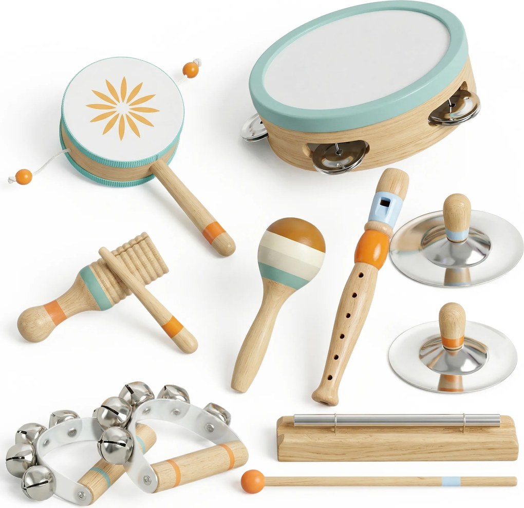 AIYAPLAY Instrumente Muzicale pentru Copii, Jucării Muzicale Montessori din Lemn pentru Copii 3+, Set de Percuție cu Tamburină și Maracas, Cadou pentru Fete și Băieți | Aosom Romania