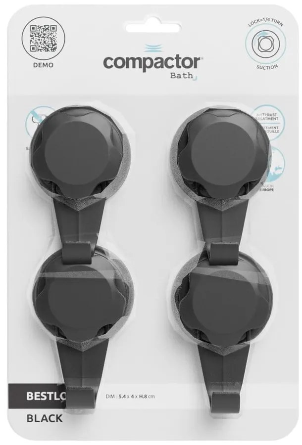 Cârlige negre 4 buc. autoadezive din oțel Bestlock – Compactor