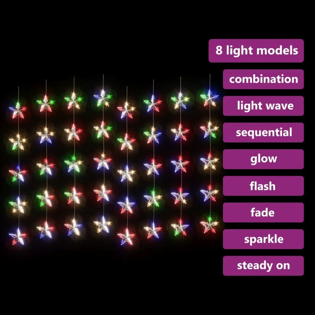 Instalatie lumini tip perdea stele 200 LED multicolor 8 functii 1, Multicolour, 200
