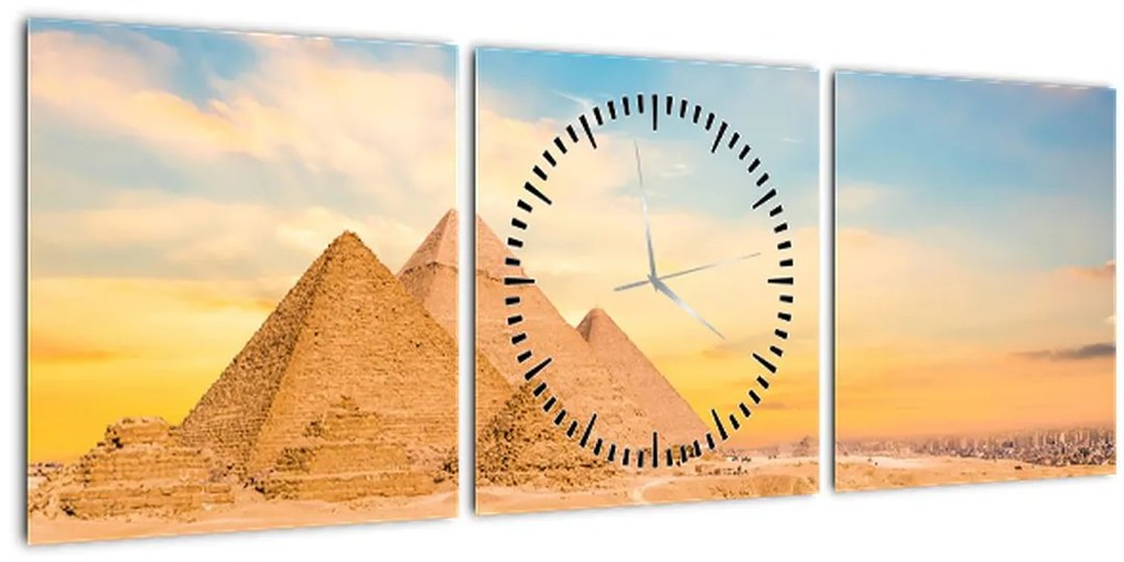 Tablou cu piramidele din Egipt (cu ceas) (90x30 cm)
