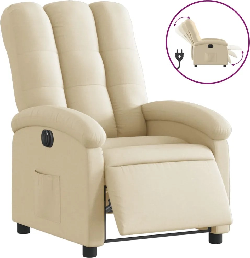 vidaXL Fotoliu rabatabil electric, crem, material textil