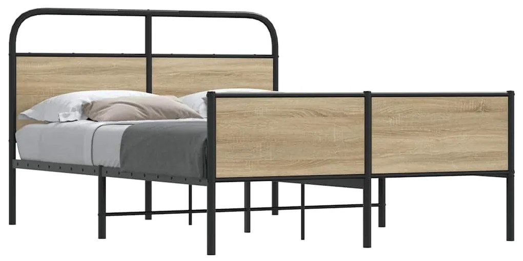 vidaXL Cadru de pat fără saltea 135x190 cm Lemn derivat stejar Sonoma