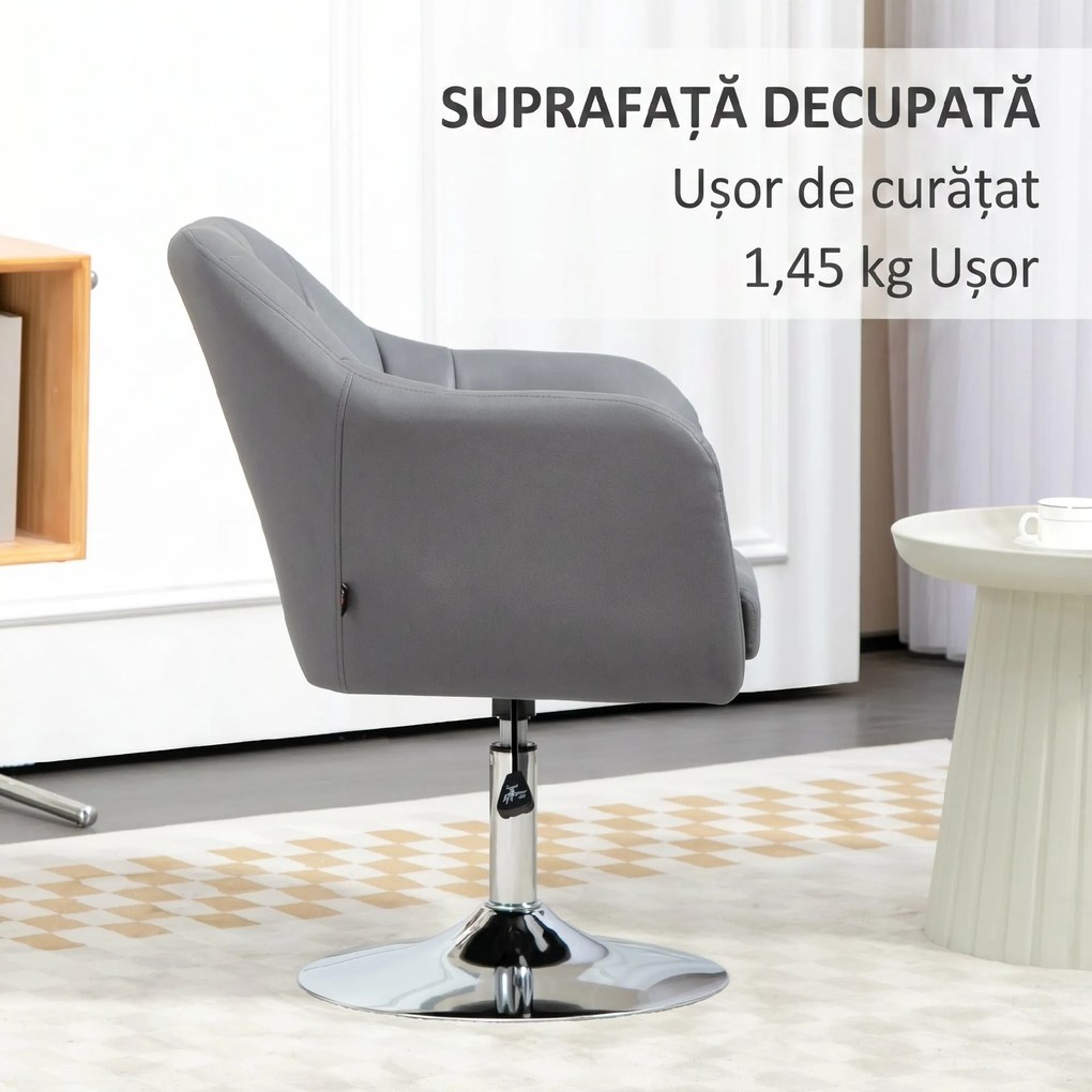 HOMCOM Scaun de birou pivotant la 360° cu Inaltime Reglabila din Material Respirabil, cu Perna, 60x60x79-91 cm, Gri | Aosom Romania