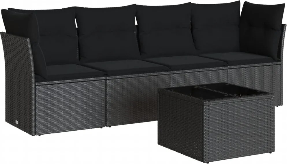 vidaXL Set mobilier de grădină cu perne, 5 piese, negru, poliratan