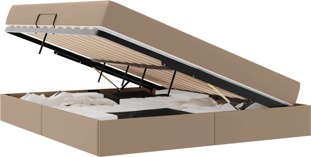 vidaXL Pat cu saltea și spațiu de depozitare 2 pcs Cappuccino Piele