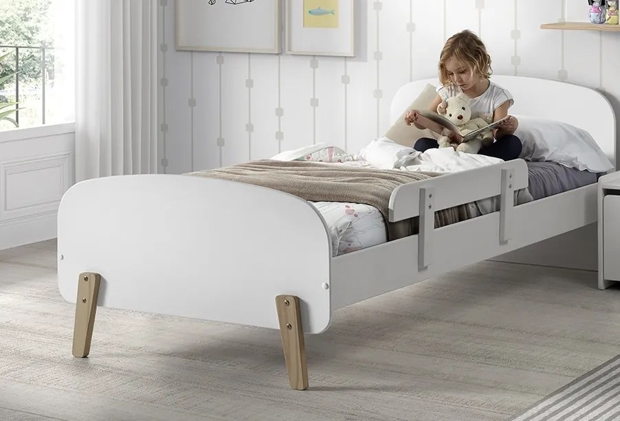 Set Pat Kiddy 90x200 cm cu Bară de Siguranță, pentru Camera Copii, Alb – Vipack