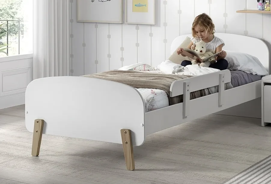 Set Pat Kiddy 90x200 cm cu Bară de Siguranță, pentru Camera Copii, Alb – Vipack