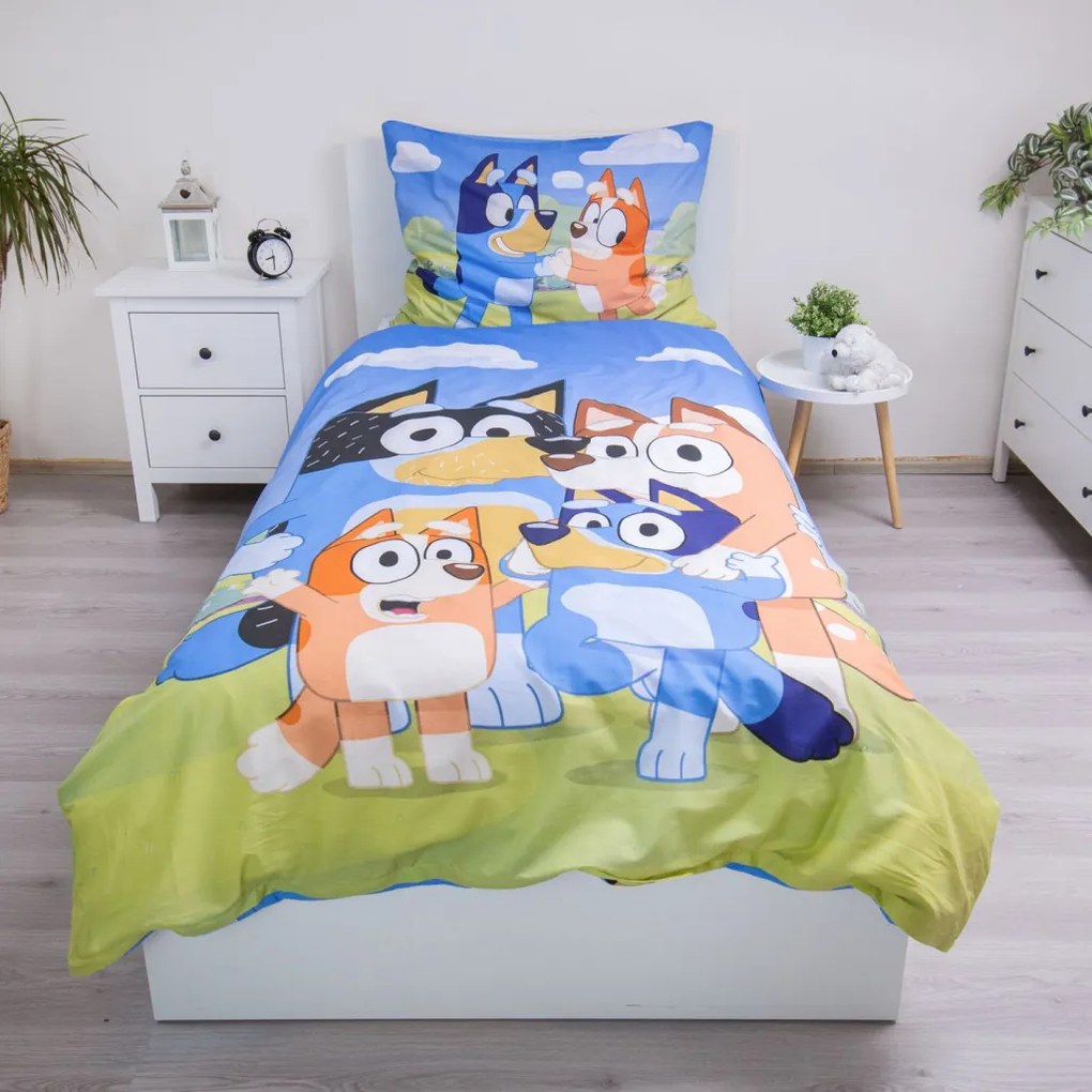 Bluey Happy Family lenjerie de pat 140×200cm, 70x90 cm
