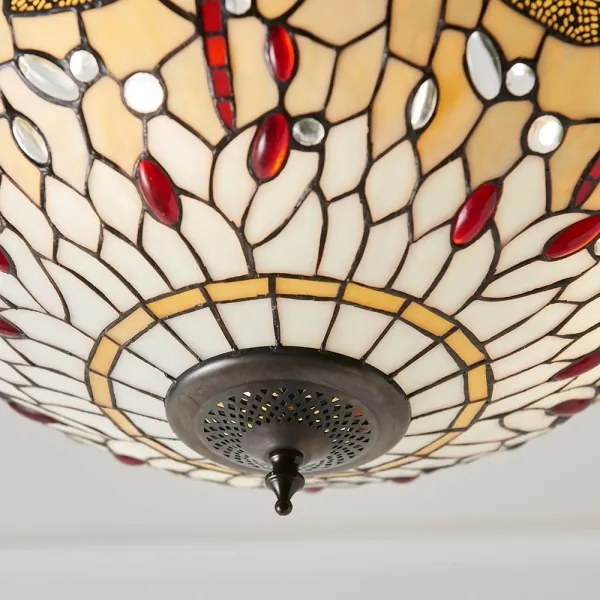 Endon 70759 - Lustră Tiffany DRAGONFLY pe lanț, 3 x E27, 60W, 230V, Ø 41 cm