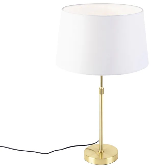 Lampă de masă aurie/bronz cu abajur din in alb 35 cm - Parte