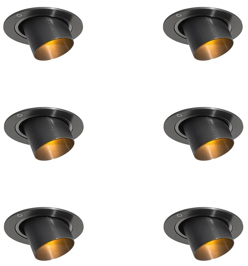 Set de 6 spoturi încastrate Gunmetal GU10 35mm Rotunde Înclinabile - Installa