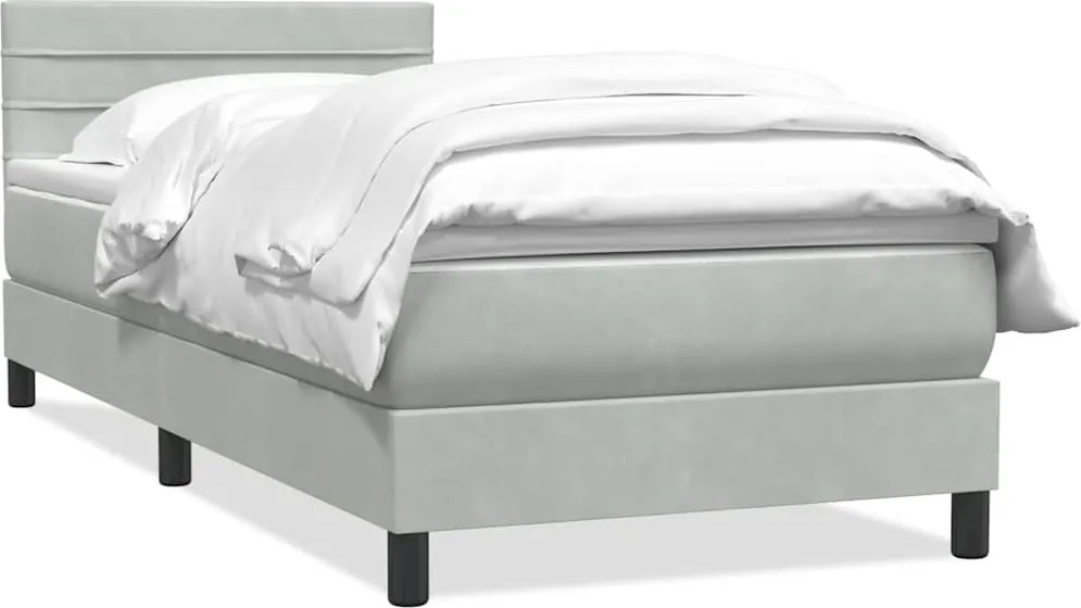 vidaXL Pat box spring cu saltea, gri deschis, 80x220 cm, catifea