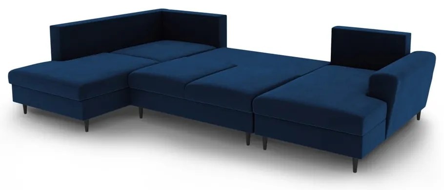 Colțar albastru extensibil, cu spațiu de depozitare cu tapițerie din catifea (cu colț pe partea stângă-în formă de "U") Kyoto – Cosmopolitan Design