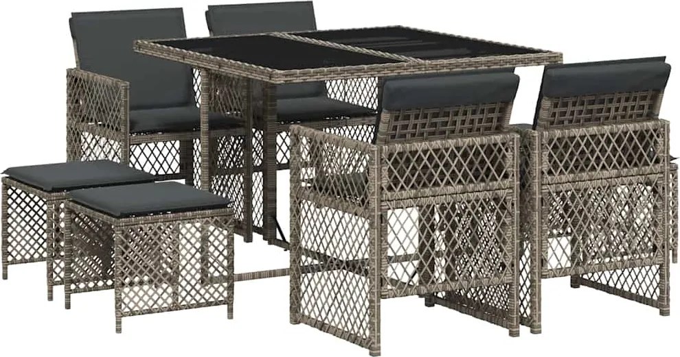 vidaXL Set mobilier grădină cu perne, 9 piese, gri, poliratan