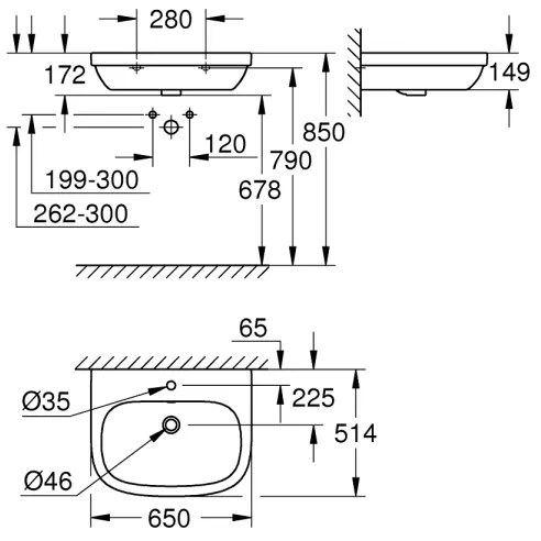 GROHE 39323000 - Lavoar EURO CERAMIC 650 × 514 mm, ceramică/alb