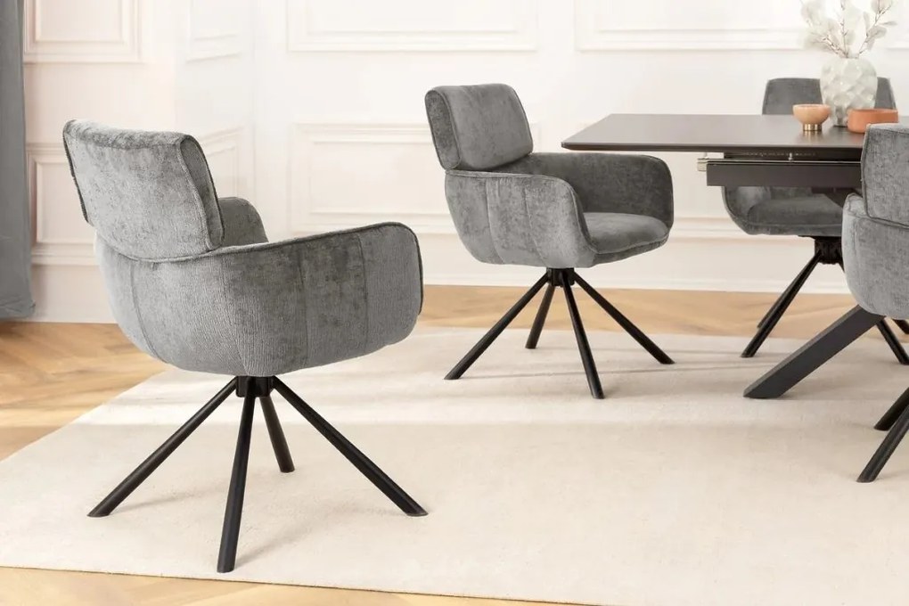 Set de 2 scaune pivotante, Metal Negru, Chenille Gri, UNIQUE A-46321 VC