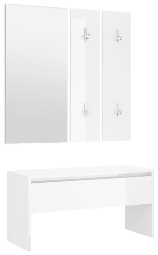 808789 vidaXL Set de mobilier pentru hol, alb extralucios, lemn prelucrat
