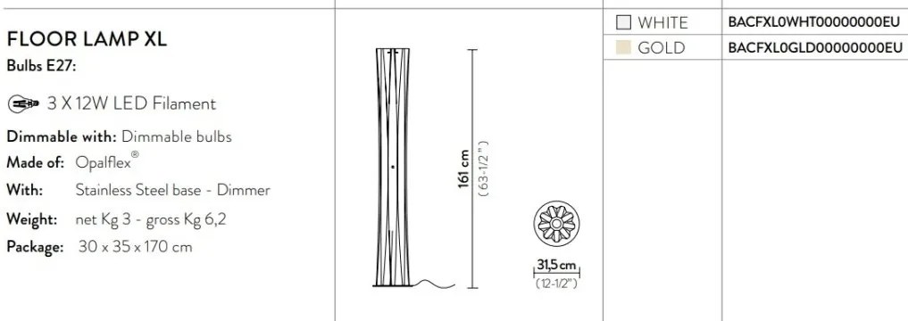 Lampadar design Art Deco realizat manual Bach XL White
