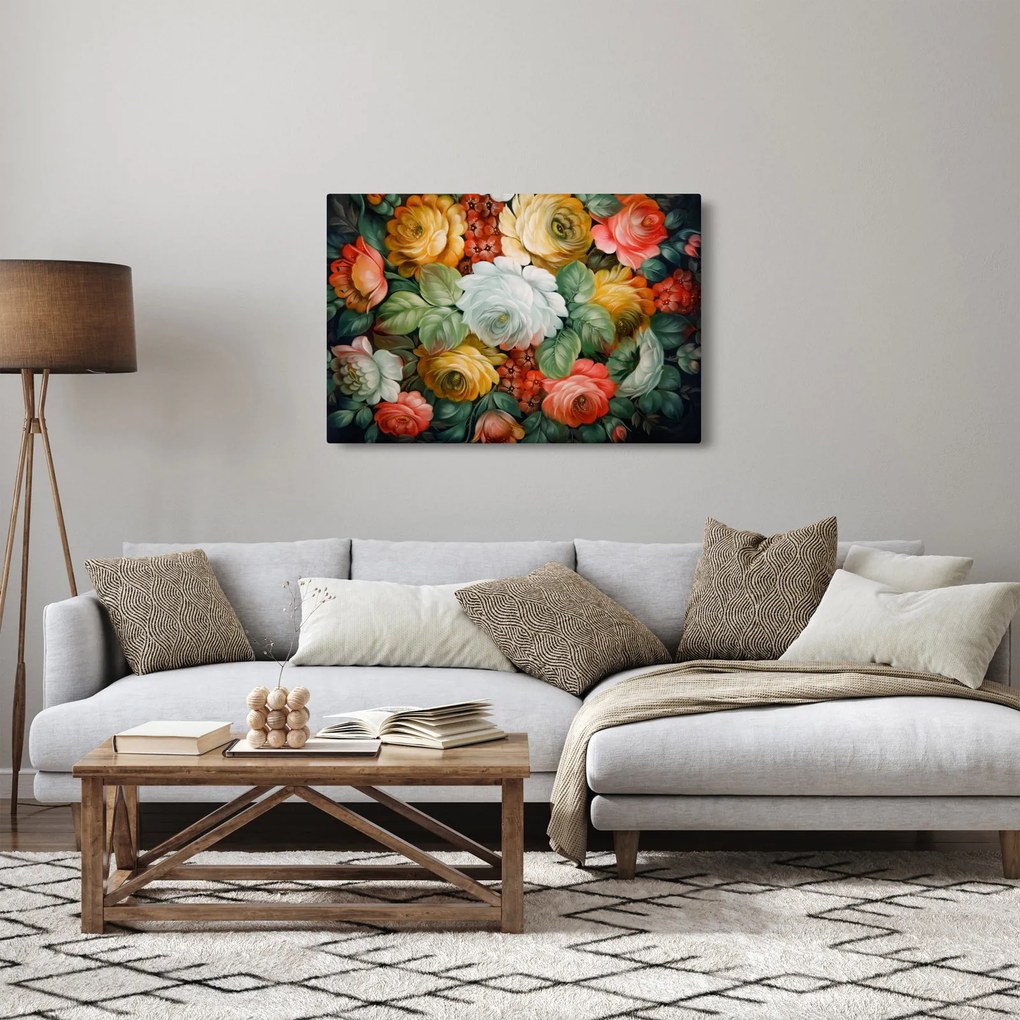Tablou cu buchet pictat de flori (90x60 cm)