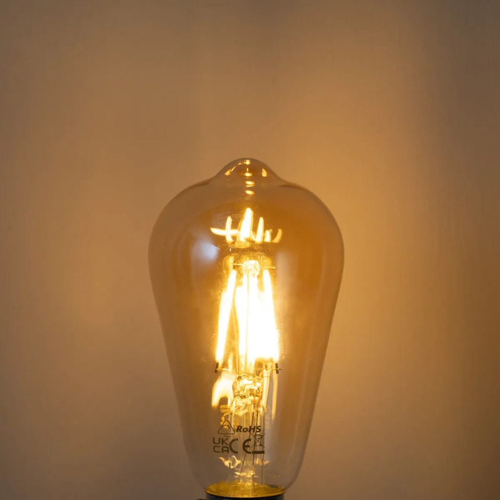 Set de 5 becuri LED cu filament E27, reglabile, ST64, aurii, 4,5 W, 450 lm, 2200 K