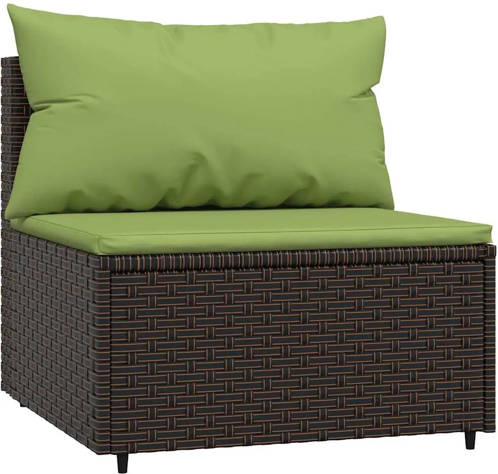 vidaXL Canapea de mijloc cu perne, pentru grădină, maro, poliratan