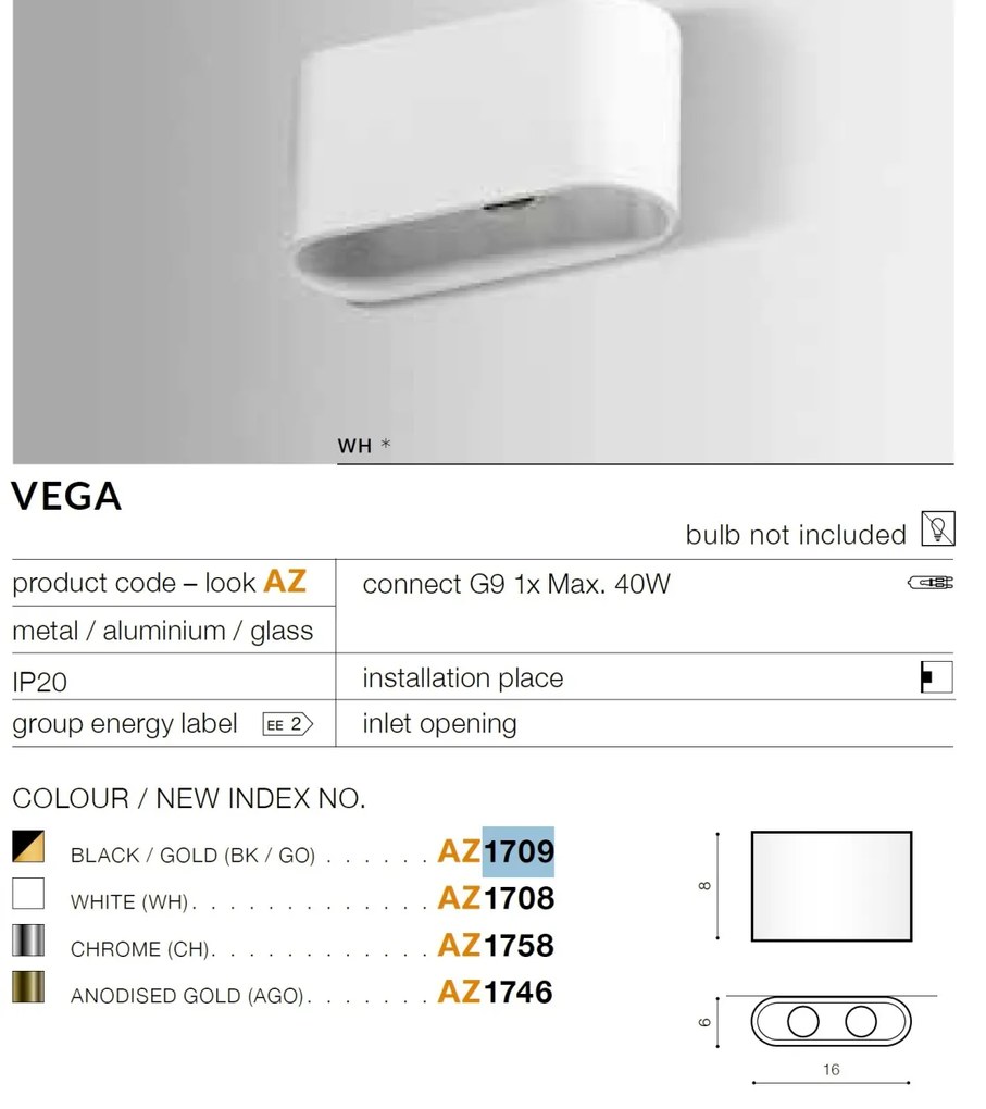 Aplica de perete ambientala VEGA ANODISED GOLD